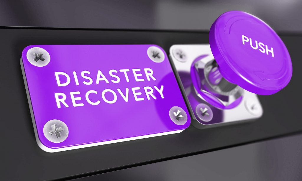 A purple button that says disaster recovery